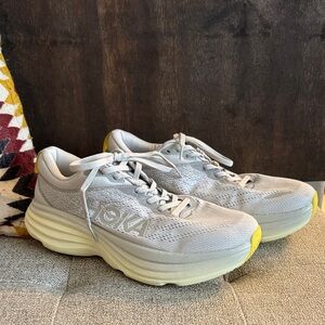 Hoka Light Gray and Soft Yellow Athletic Shoes